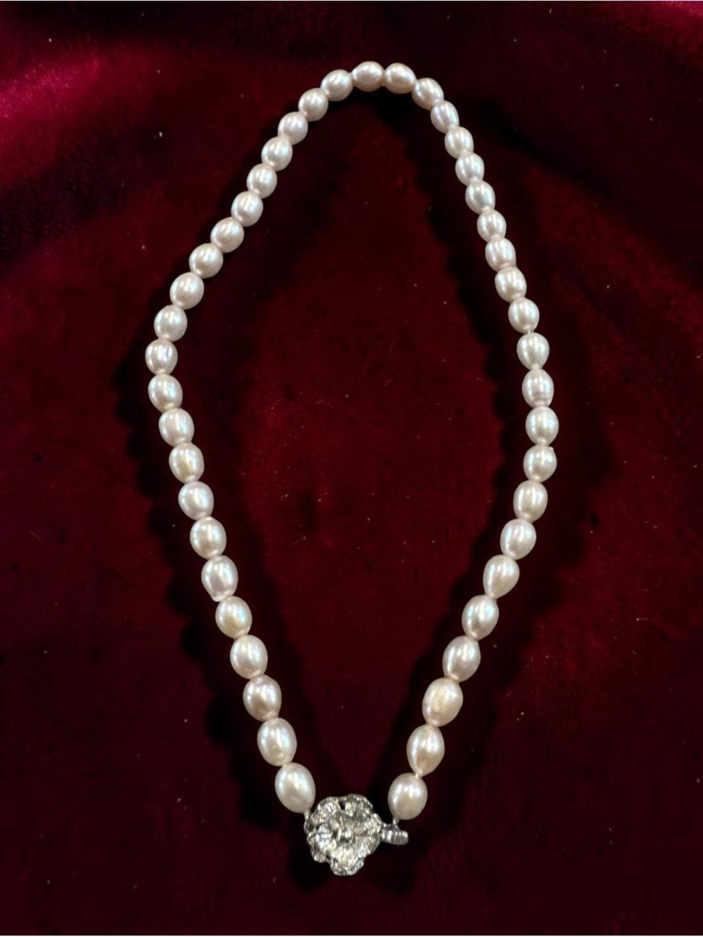 Classic White Pearl Necklace with Crystal Flower Clasp